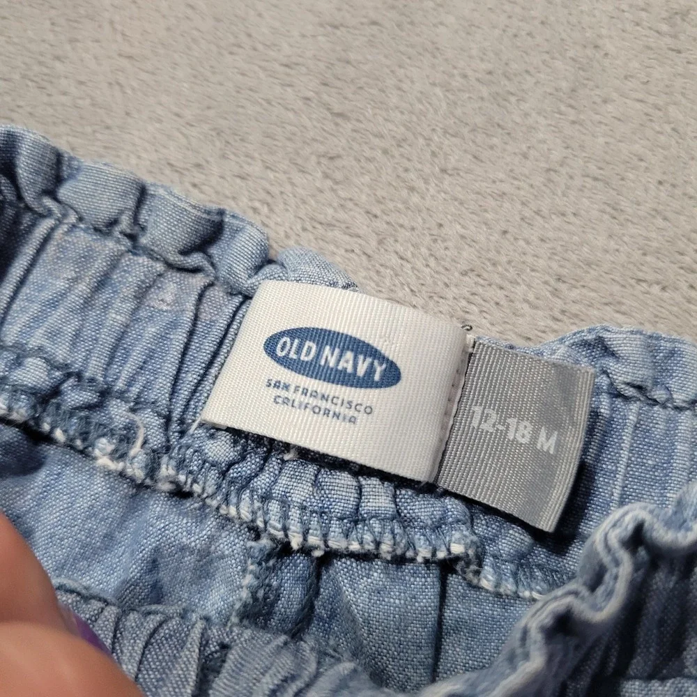 Old Navy Shorts Baby Girls 12-18 Blue Paperbag Waist Chambray Ruffle Trim Cotton